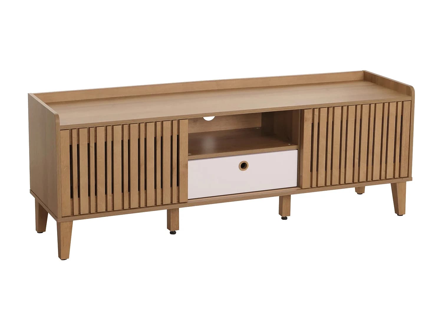 Meuble TV porte coulissante bois blanc 150 x 40 x 56 cm 04_0007870