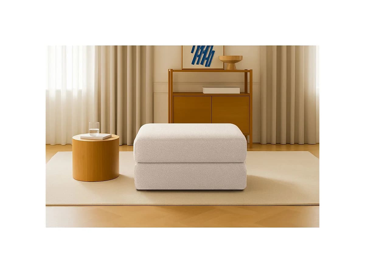 Pouf modulable et convertible - Tissu lisse - Beige