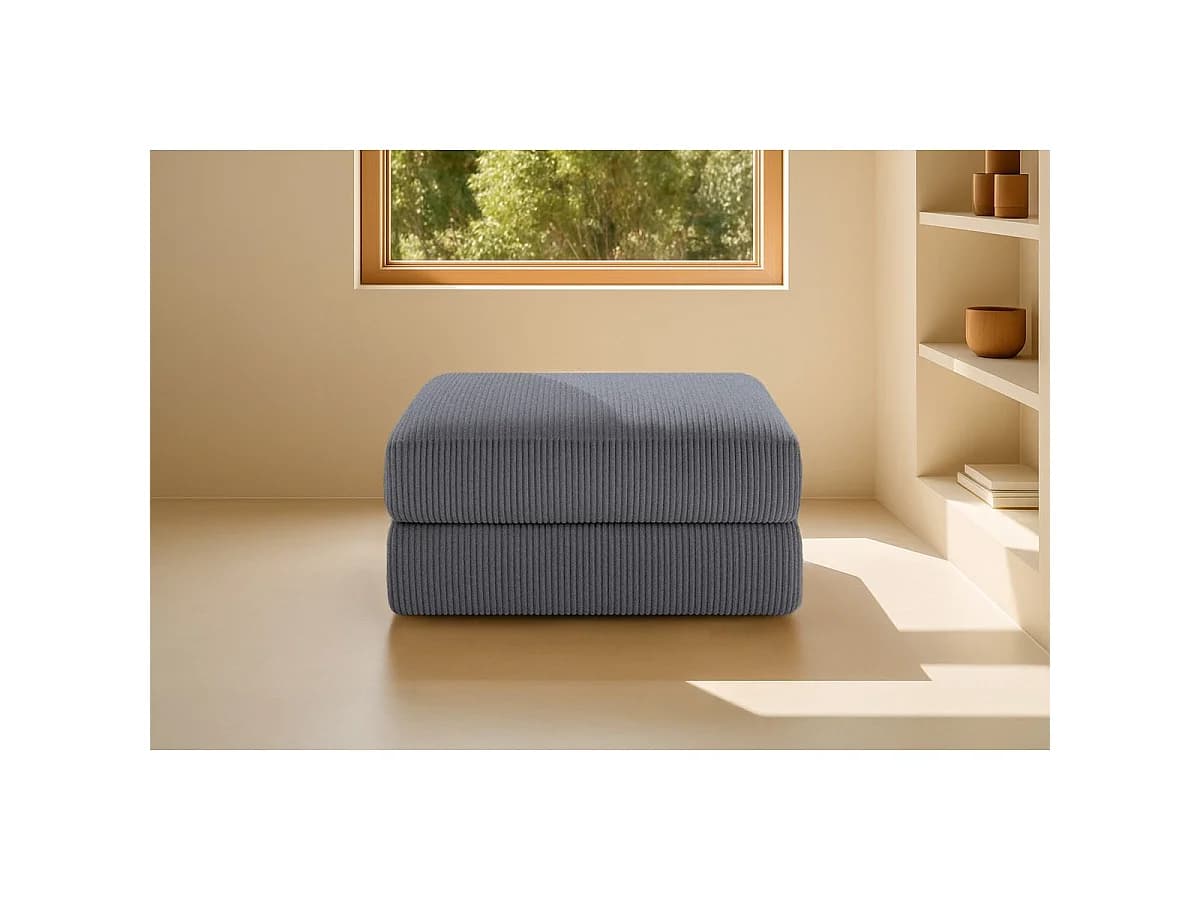 Pouf modulable et convertible - Velours côtelé - Gris