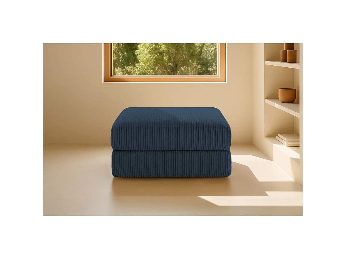 Pouf modulable et convertible - Velours côtelé - Bleu