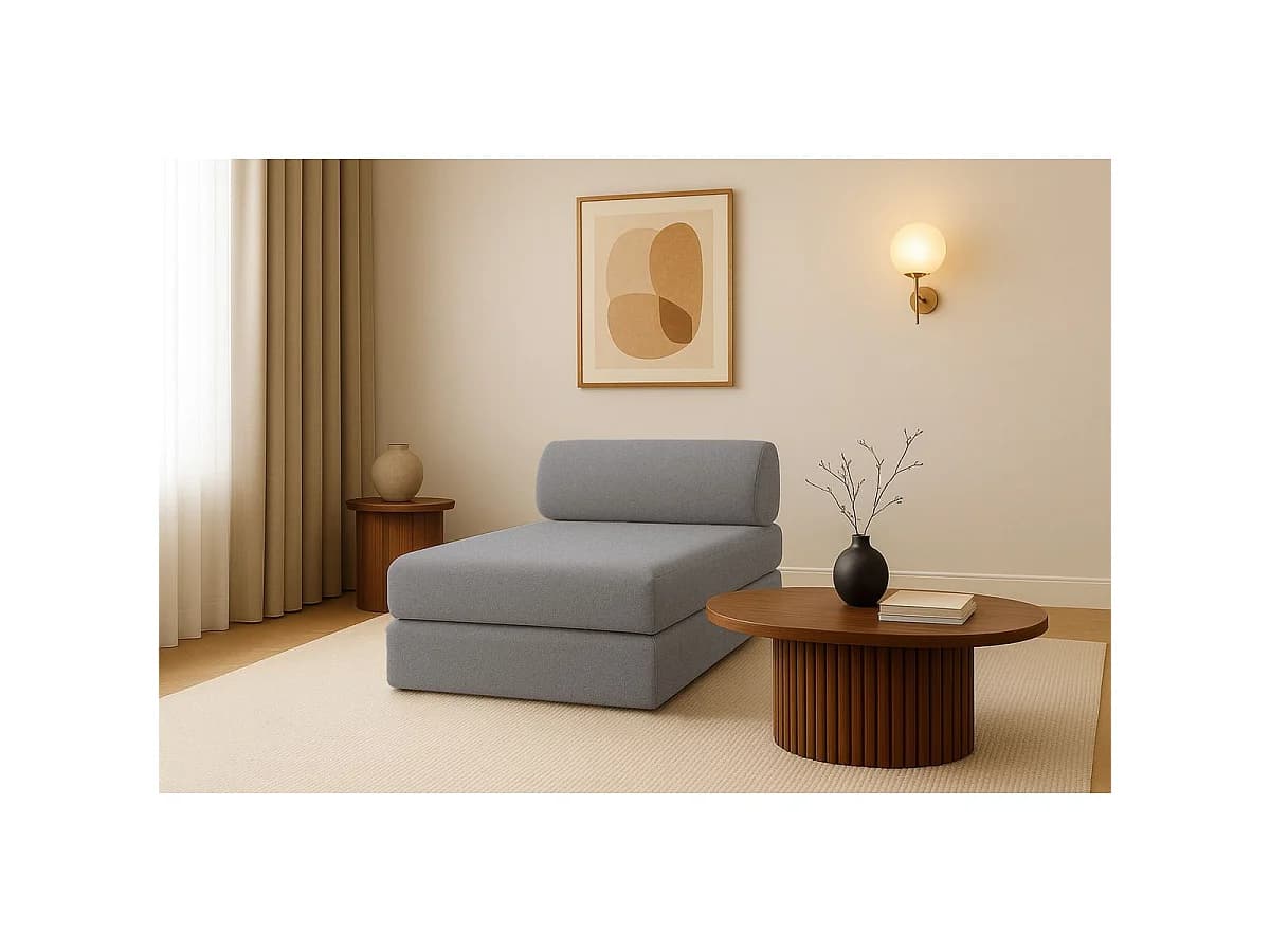 Méridienne modulable et convertible - Tissu lisse - Gris