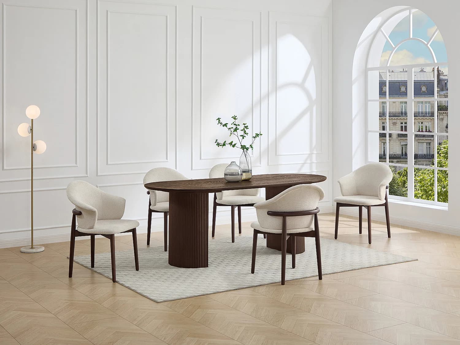Lot de 2 chaises en tissu texturé et bois d'hévéa - Crème - LUMELY