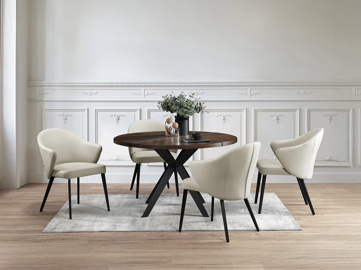 Chaise avec accoudoirs en cuir et acier noir - Beige - MIBELLY de Maison Céphy