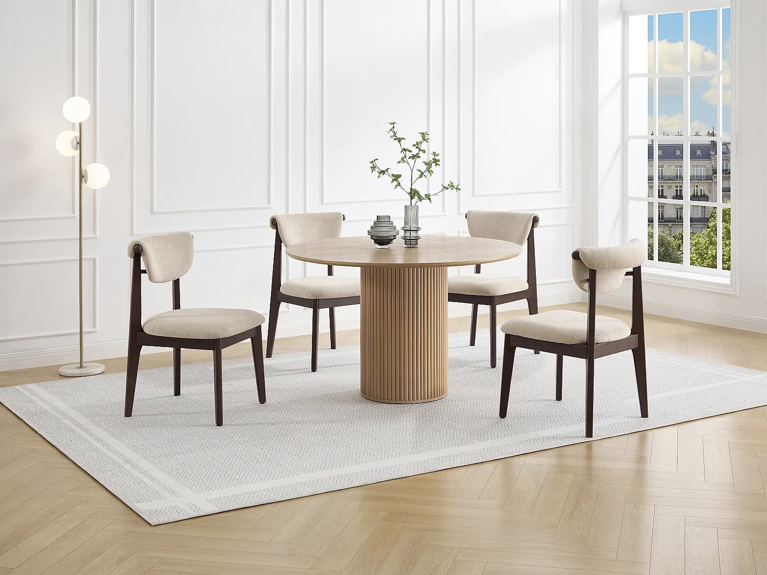 Lot de 2 chaises en tissu texturé et bois d'hévéa - Beige - GABIEL