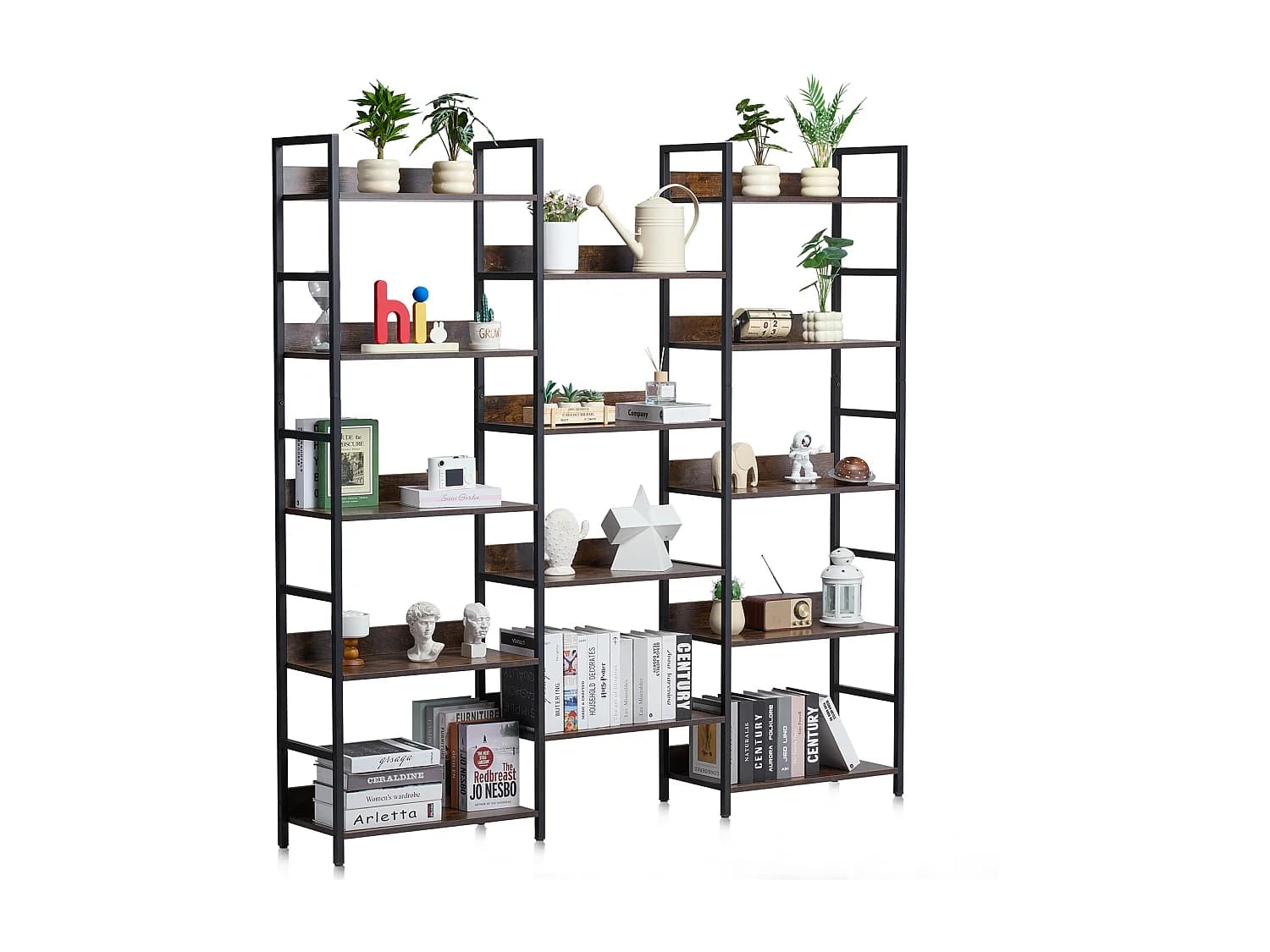 Bibliothèque SucceBuy, Rustique en Métal à 14 Niveaux pour Salon, Chambre et Bureau