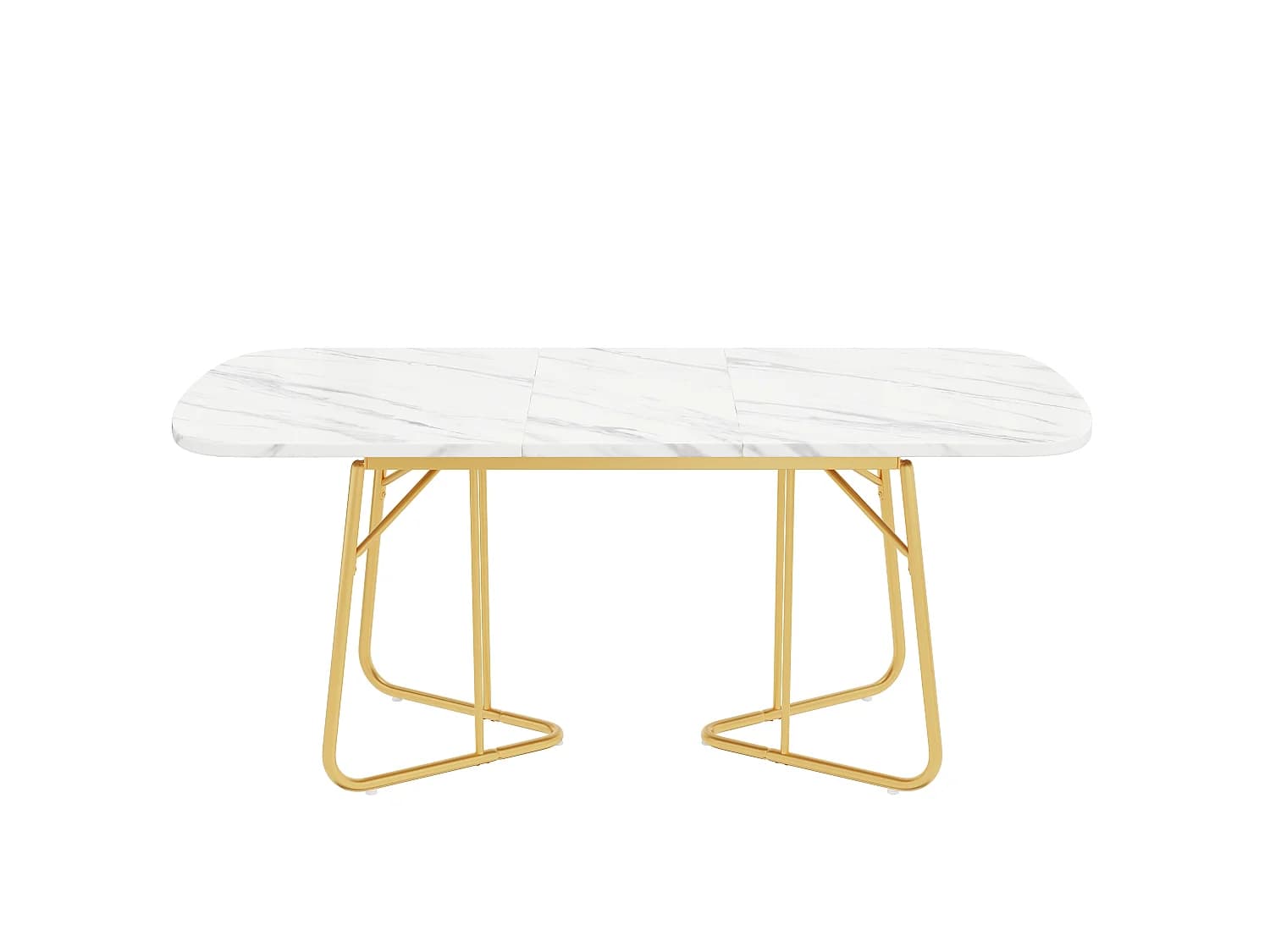 URBAN MEUBLE Table de salle à manger extensible effet marbre blanche pieds dorés style luxueux 140-180*80cm