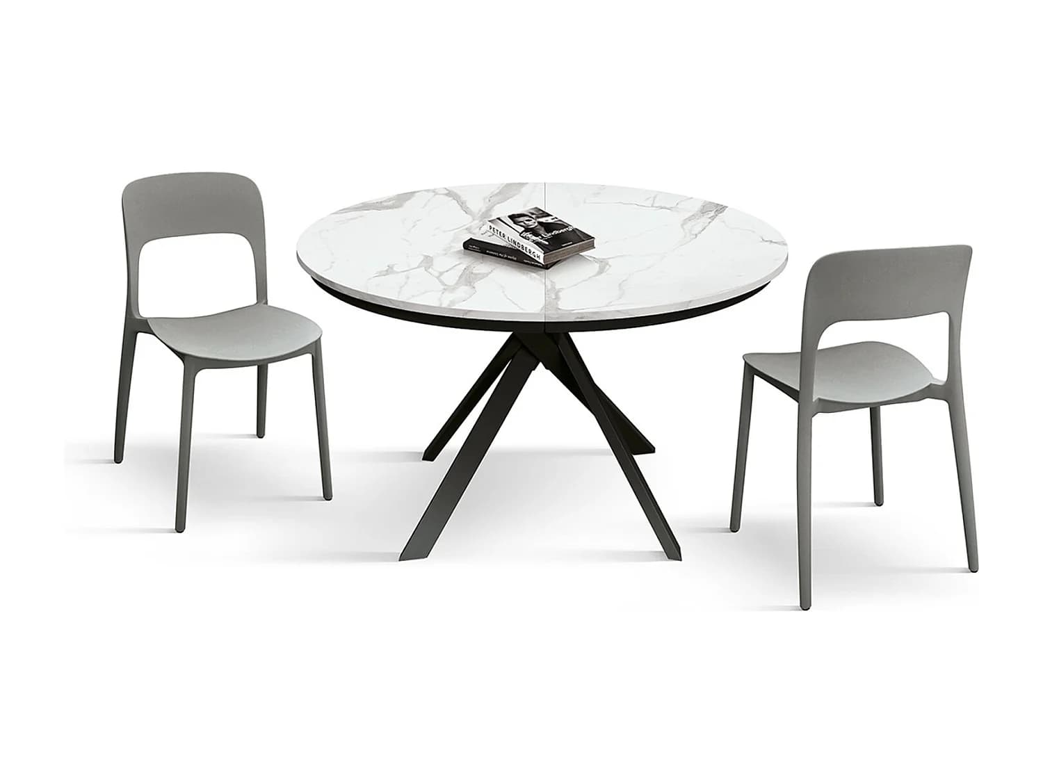 Table ronde en bois, finition blanche, pieds noirs Ø120xH75.3-170x120x75.3 - PANTELLERIA