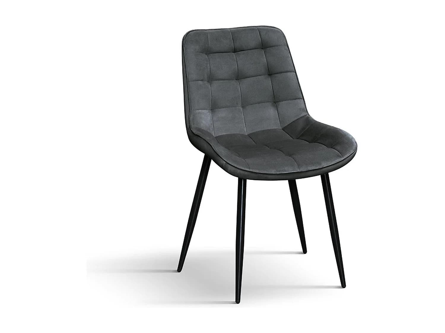 Lot de 4 chaises en tissu effet velours gris et pieds en métal noir - BARCELLONA