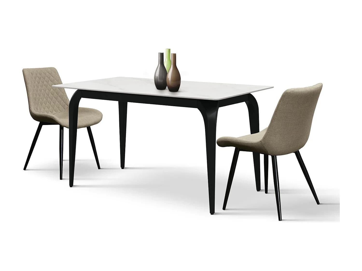 Table en céramique, effet marbre blanc et pieds en métal noir, 140x80x76 cm - ALERIA