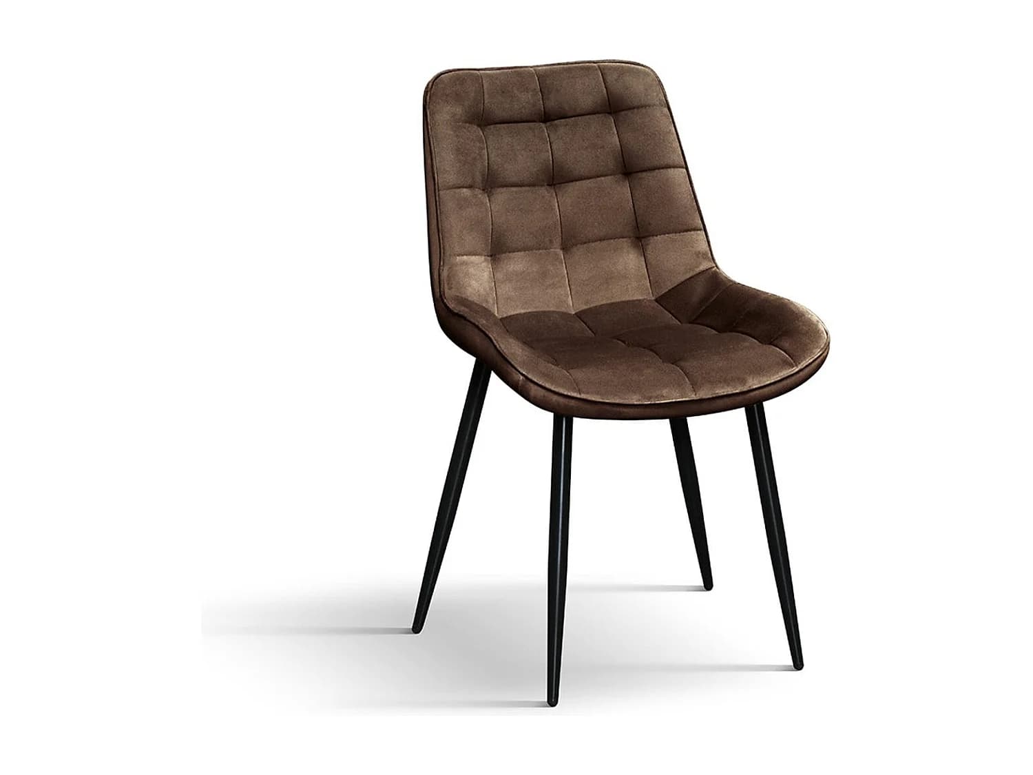 Lot de 4 chaises en tissu effet velours marron et pieds en métal noir - BARCELLONA