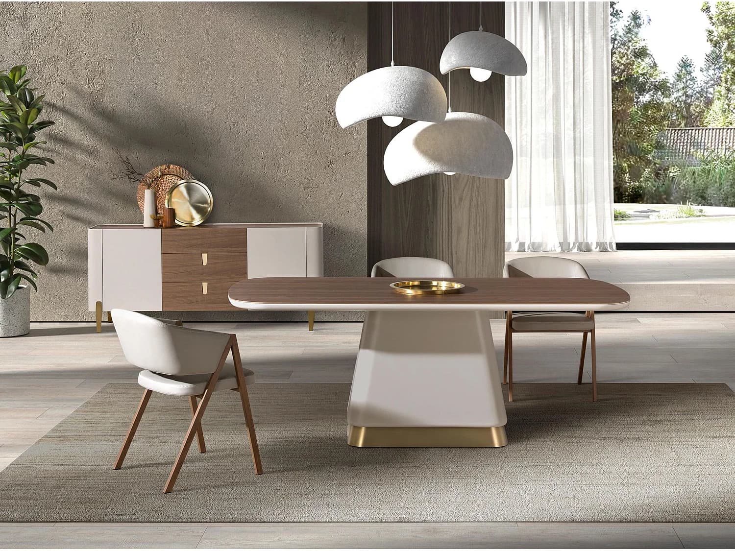Table de salle à manger rectangulaire en noyer et bois beige 1166 ANGEL CERDA