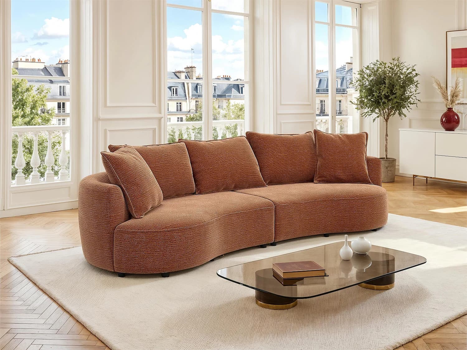 Canapé 4 places en tissu chenille terracotta CEPRANO de Maison Céphy
