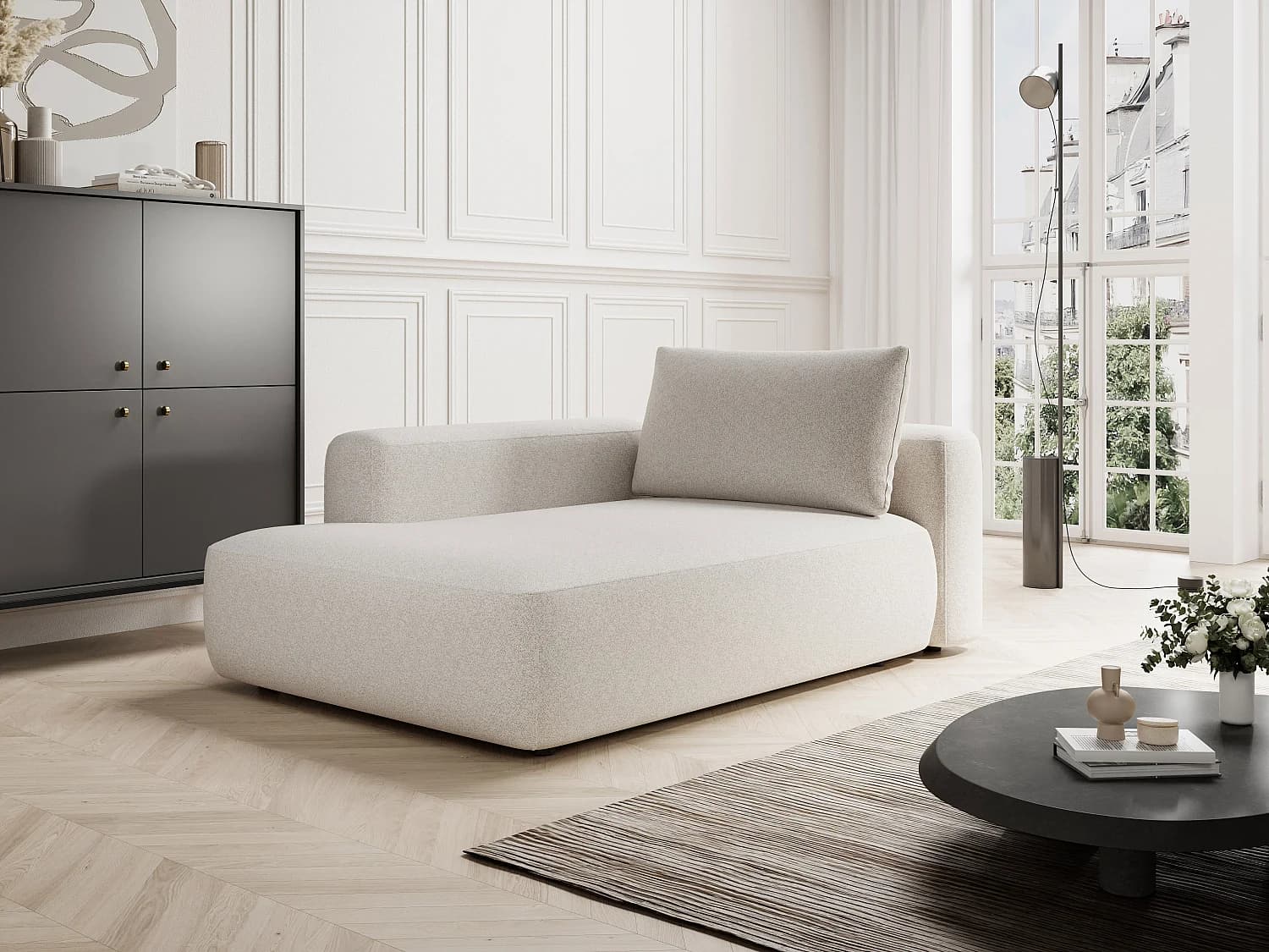 Méridienne gauche en tissu chiné crème DAVISO