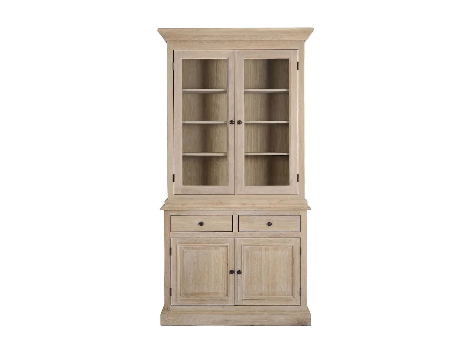 Vaisselier en chêne blanchi 2 portes vitrées 2 tiroirs 2 portes bois - VICTORIA