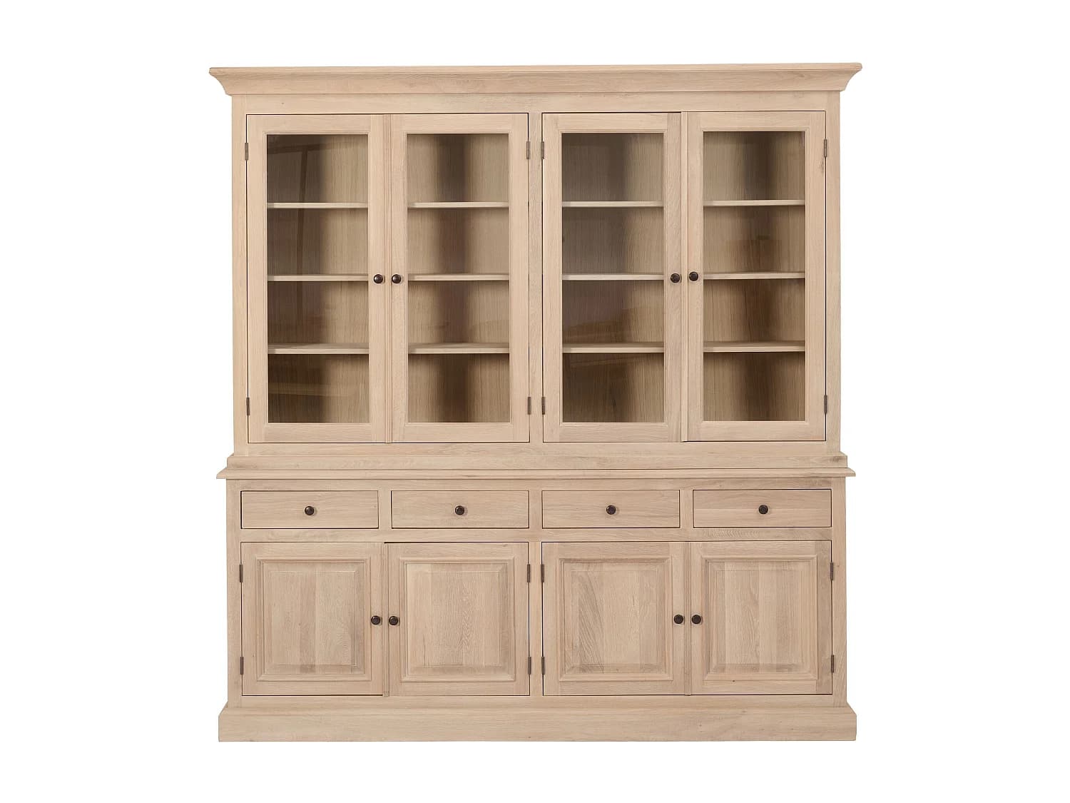 Vaisselier en chêne blanchi 4 portes vitrées 4 tiroirs 4 portes bois - VICTORIA