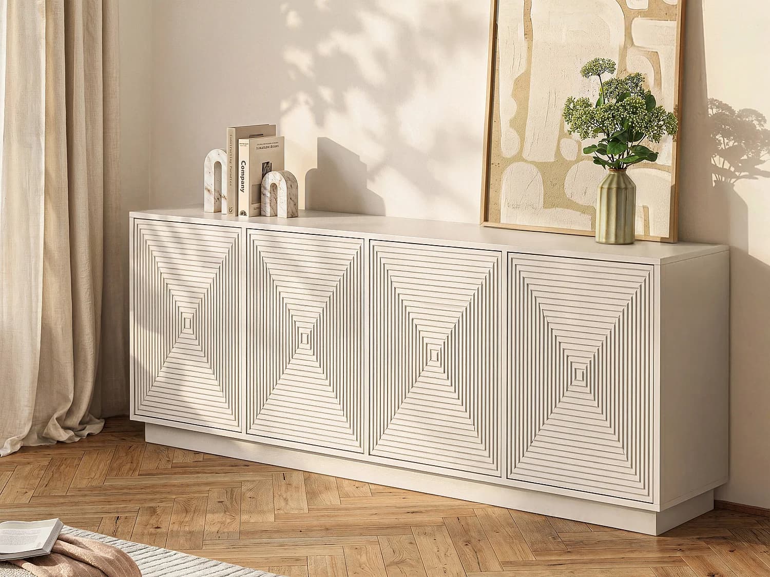 Buffet avec 4 portes en MDF - Beige - MEZULIA