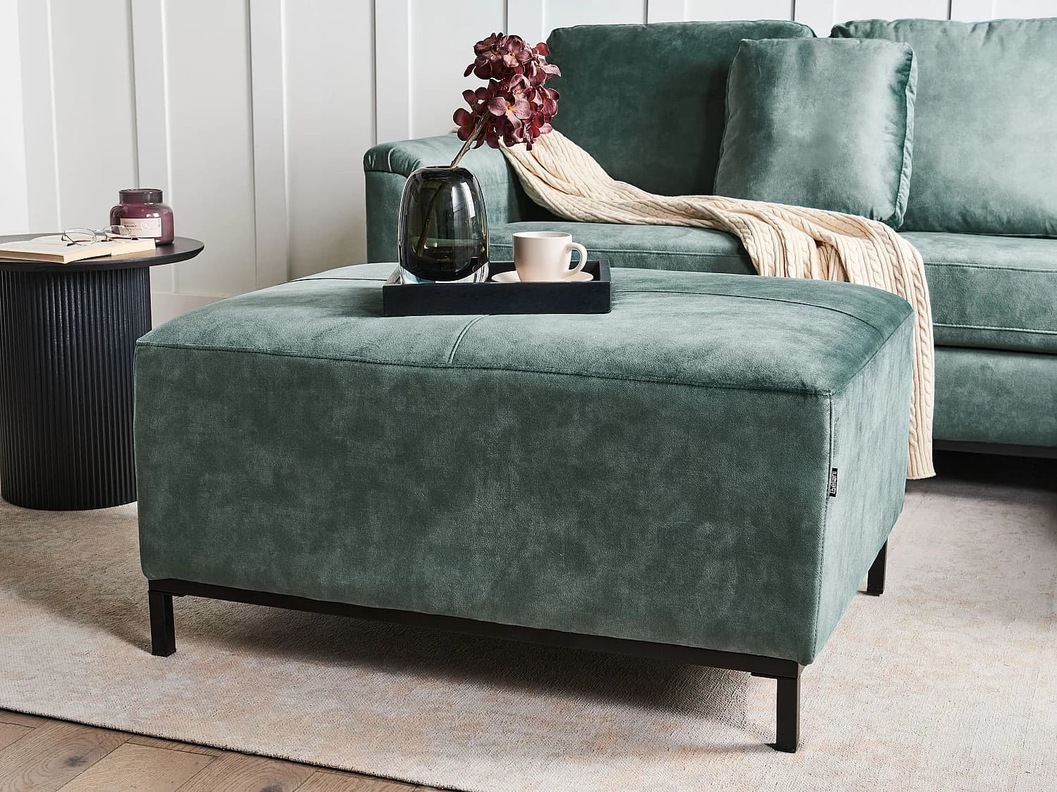Ottoman OSLO Velours Bleu paon