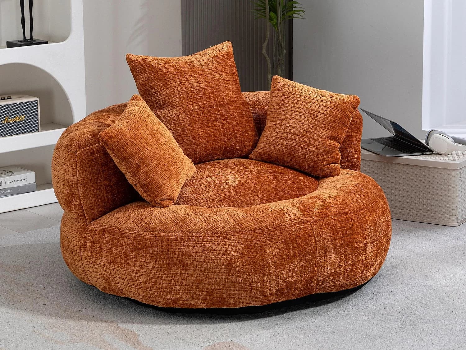 Fauteuil pouf orange – haut dossier – grand modèle – 3 coussins inclus – ultra moelleux et usage multi-situations - pour adultes et enfants
