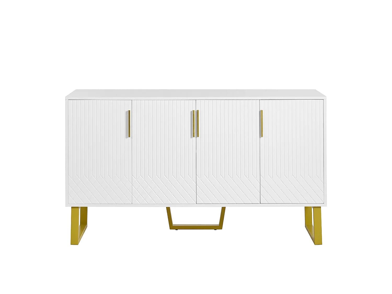 URBAN MEUBLE Buffet blanc laqué motifs géométriques pieds et poignées métalliques dorés