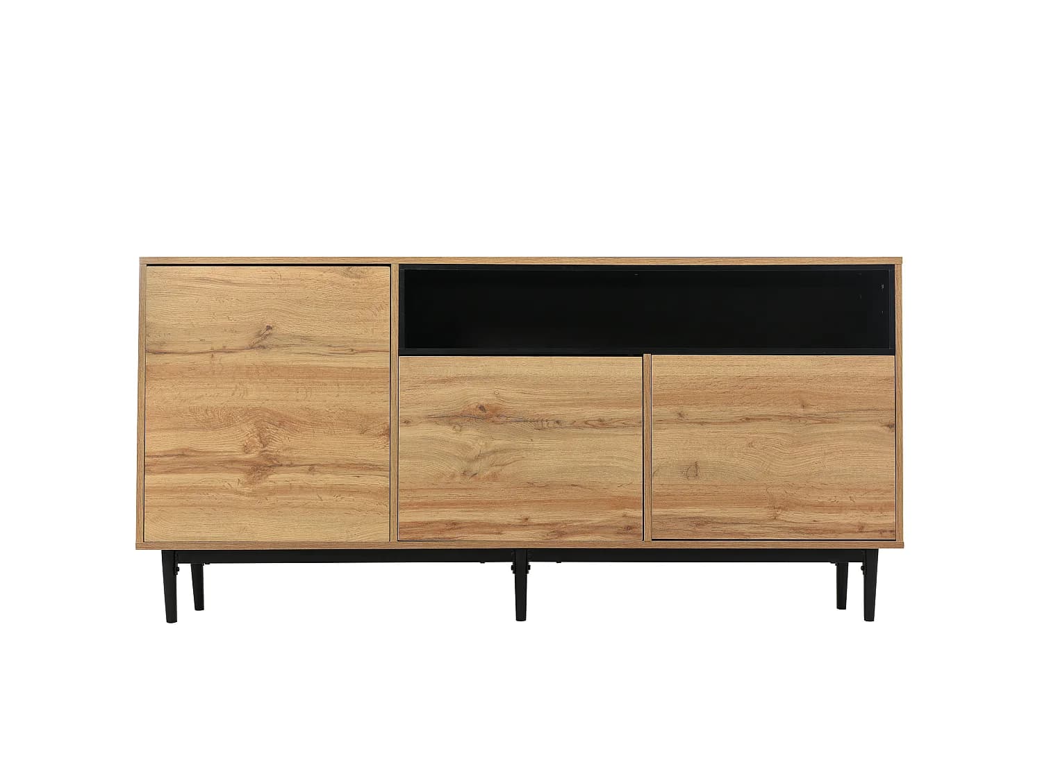 Buffet moderne en bois avec 3 portes 1 niche et étagères 160x35x76 cm