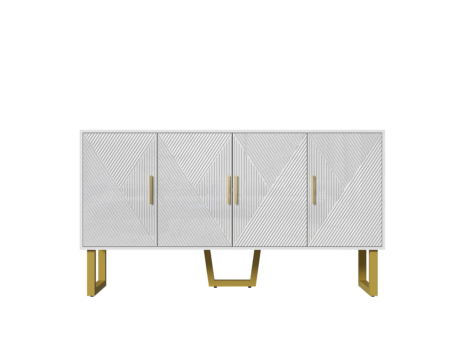 URBAN MEUBLE Buffet luxe blanc laqué portes texturées et accents dorées