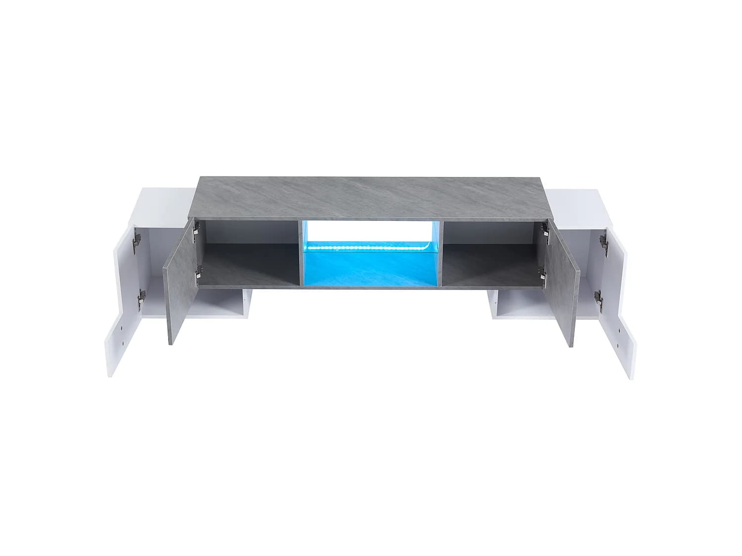 URBAN MEUBLE Meuble TV moderne blanc & gris étagère en verre avec éclairage LED