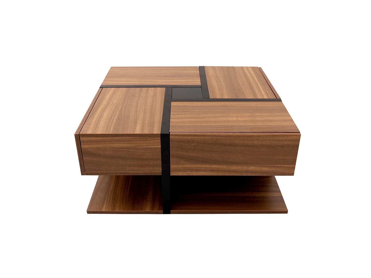 URBAN MEUBLE Table basse carrée effet bois 4 tiroirs et étagère ouverte