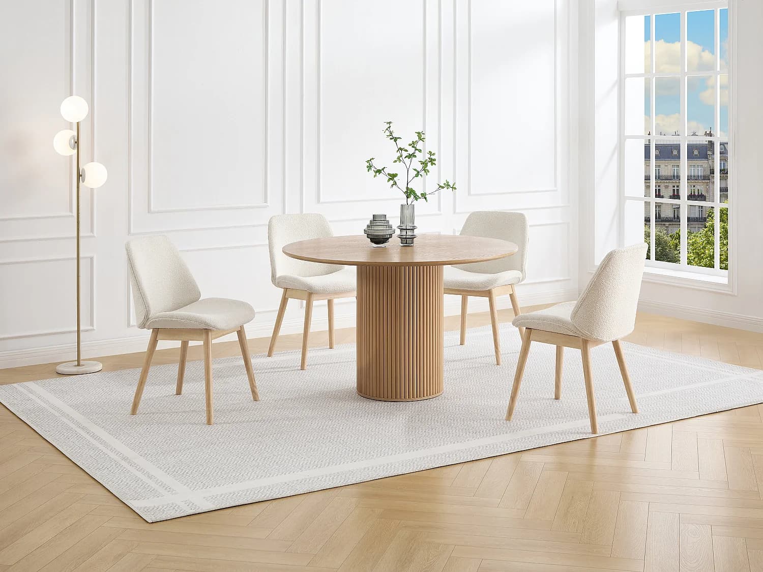 Lot de 2 chaises en tissu texturé et bois d'hévéa - Crème - LEYADA