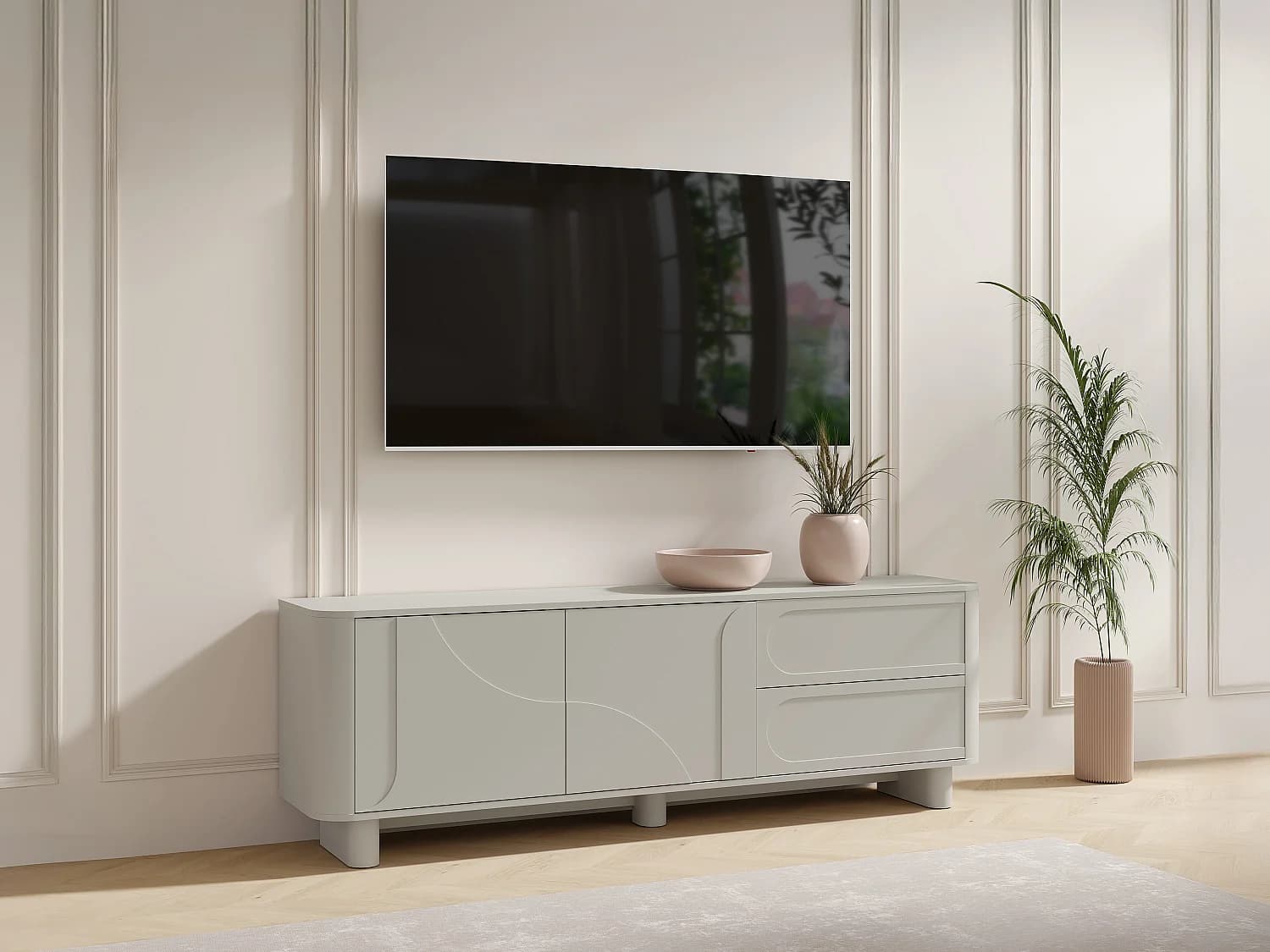 Meuble TV avec 2 portes et 2 tiroirs - Beige - DIGARA