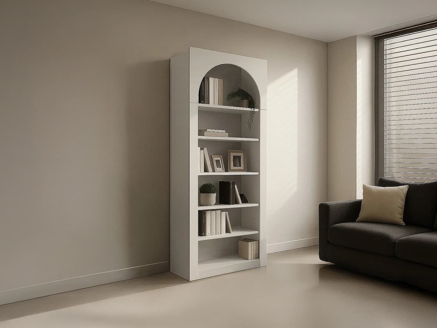 Bibliothèque avec 6 niches - Beige - CYMORA