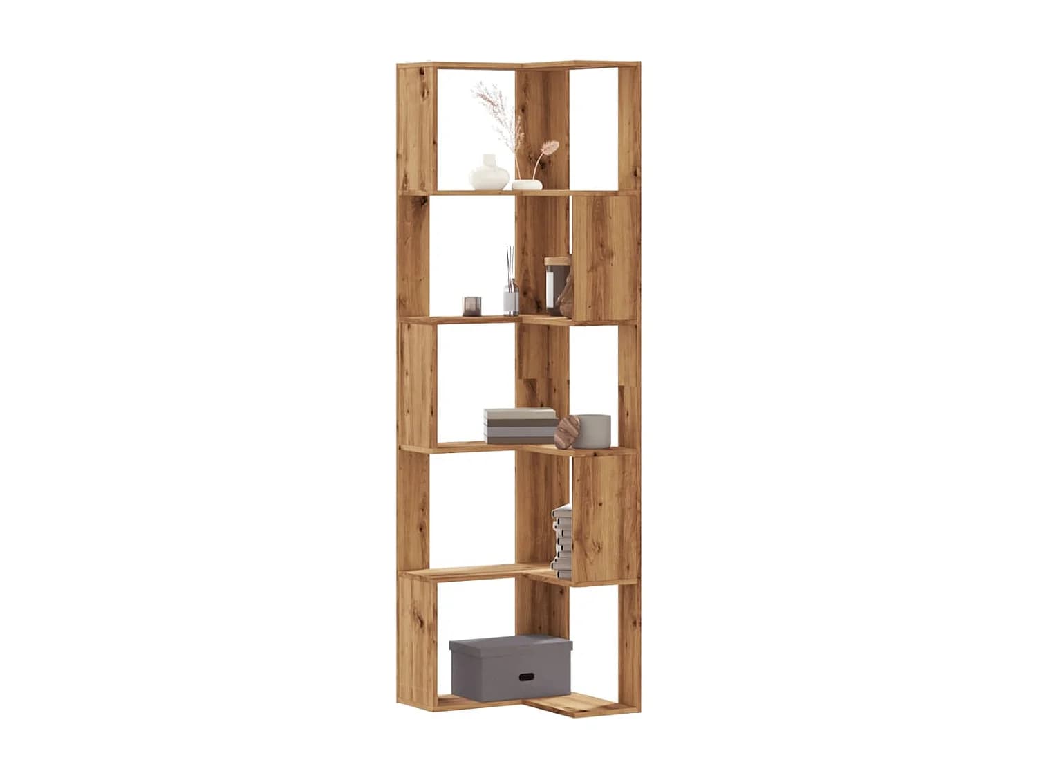 Bibliothèque d'angle | Etagère de rangement | Meuble de rangement 5 niveaux chêne artisanal bois ingénierie