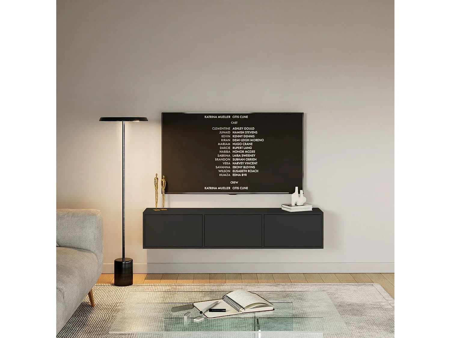 Meuble TV avec 3 abattants – noir – 150 cm – FRAMME