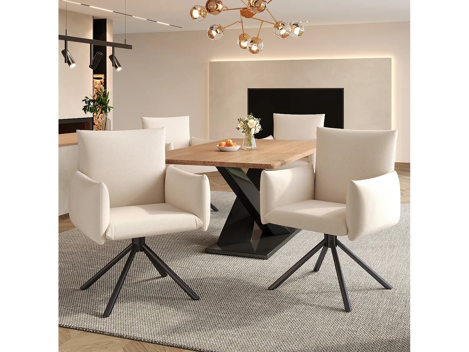 Lot de 4 chaises de salle à manger - 60 x 60 x 88 cm - chaises rembourré - pivotante à 360 ° - lin - beige