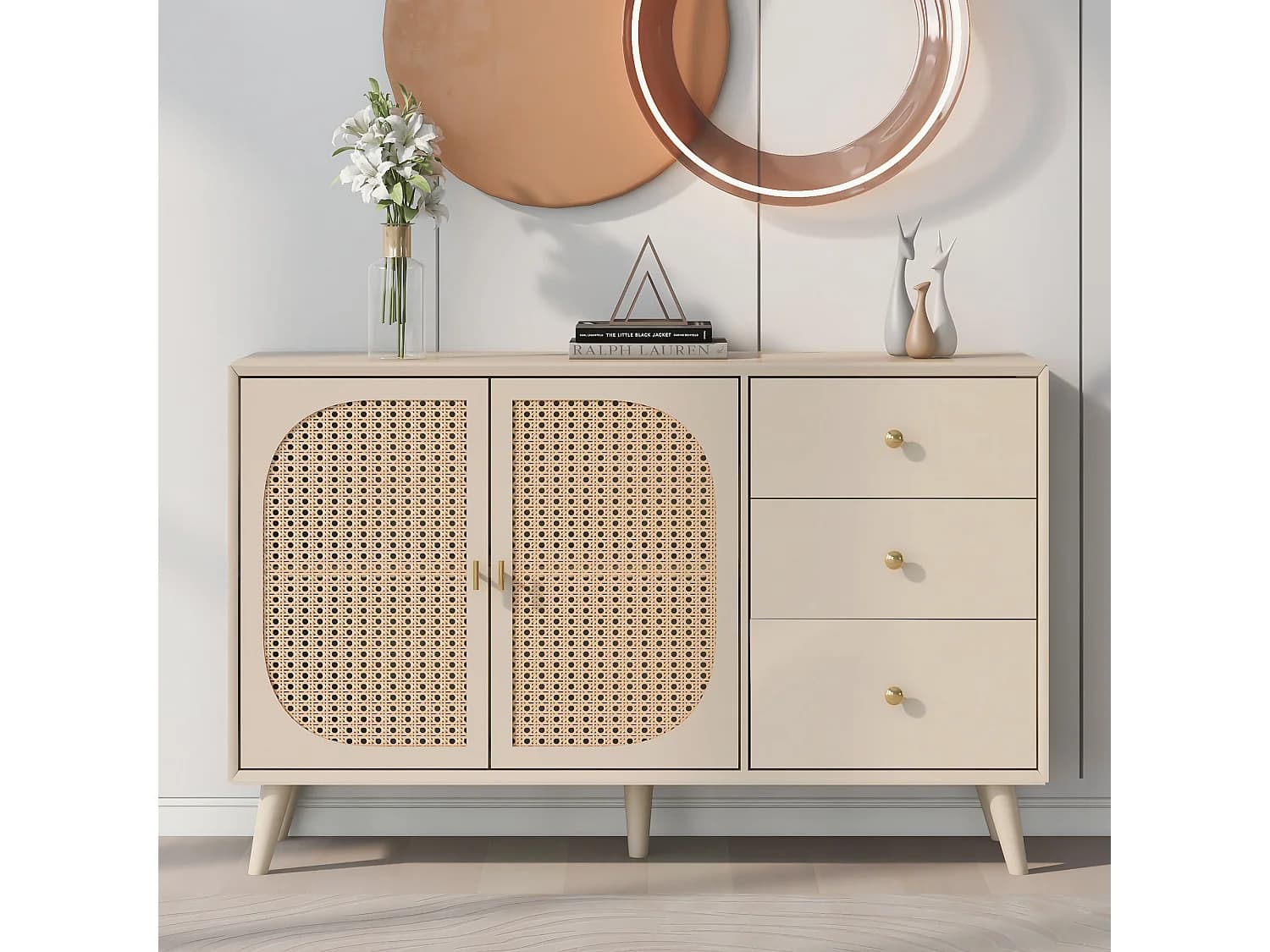 Buffet blanc cassé avec 3 tiroirs et 2 portes, 120x40x82,5 cm