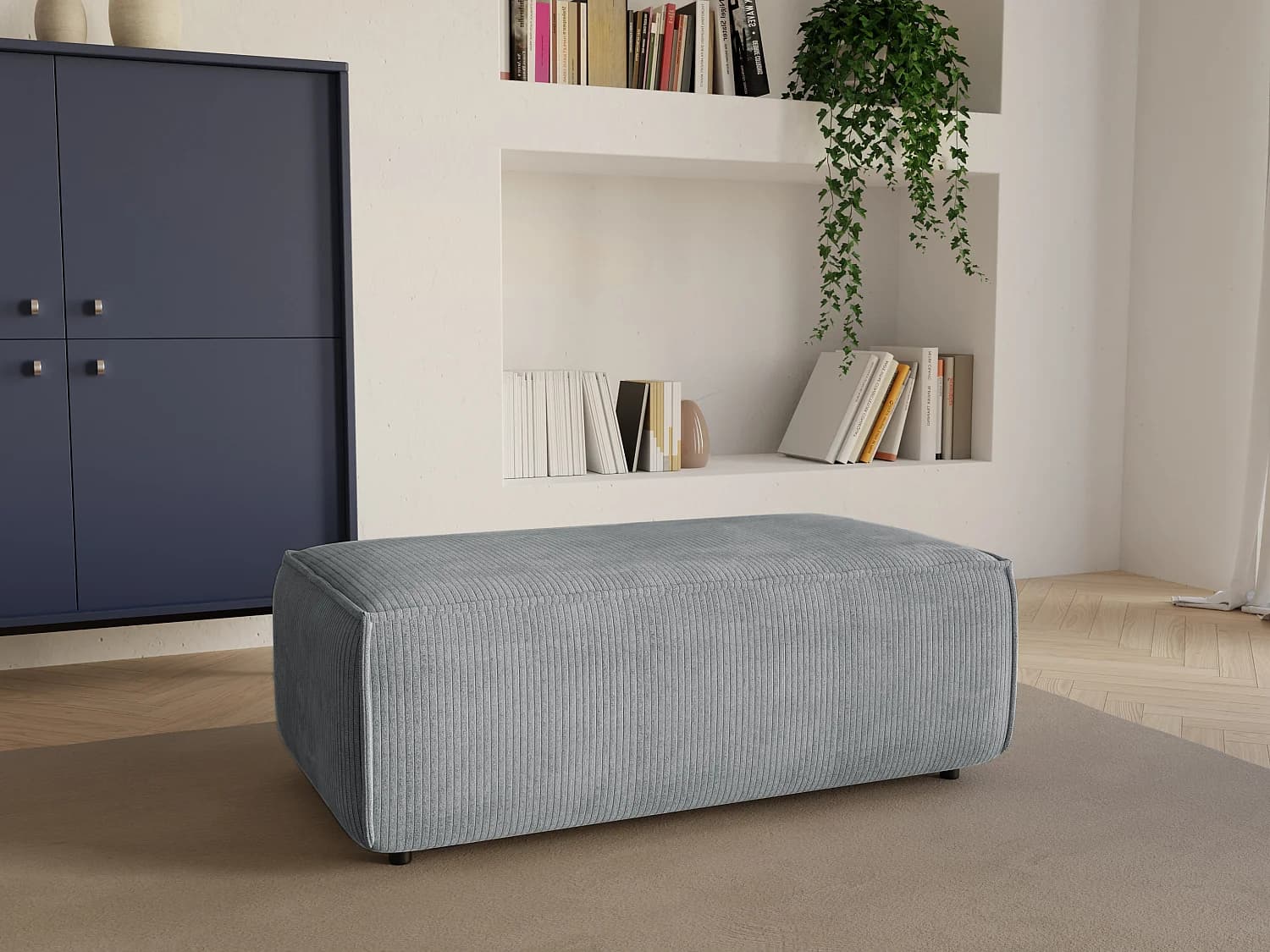Pouf en velours côtelé gris clair AMELIA