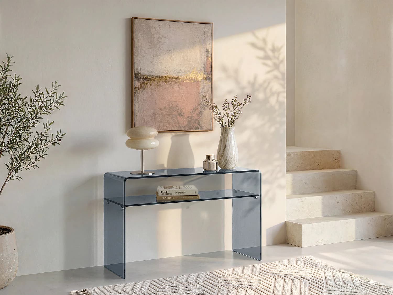 Console avec 1 niche en verre trempé - Anthracite - STILEOS