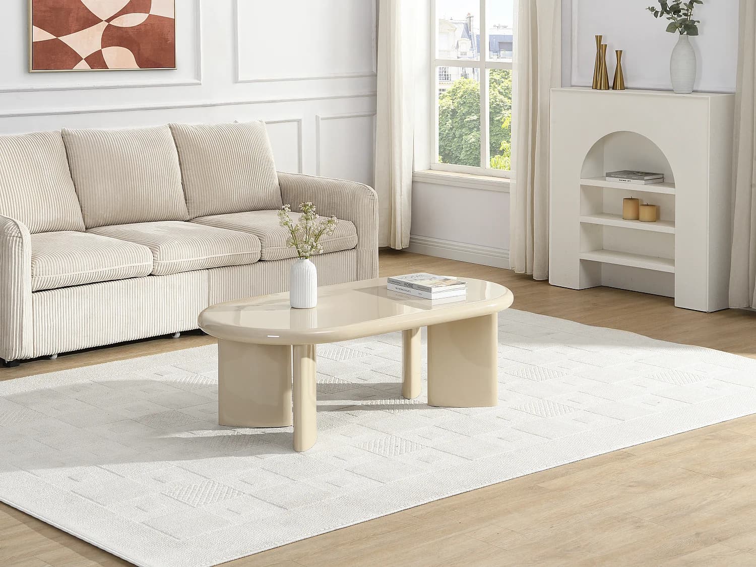 Table basse en MDF - Beige laqué - TABEMI
