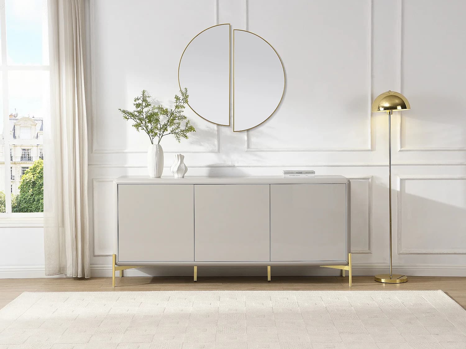 Buffet avec 3 portes en MDF - Beige et doré - LYBAKA