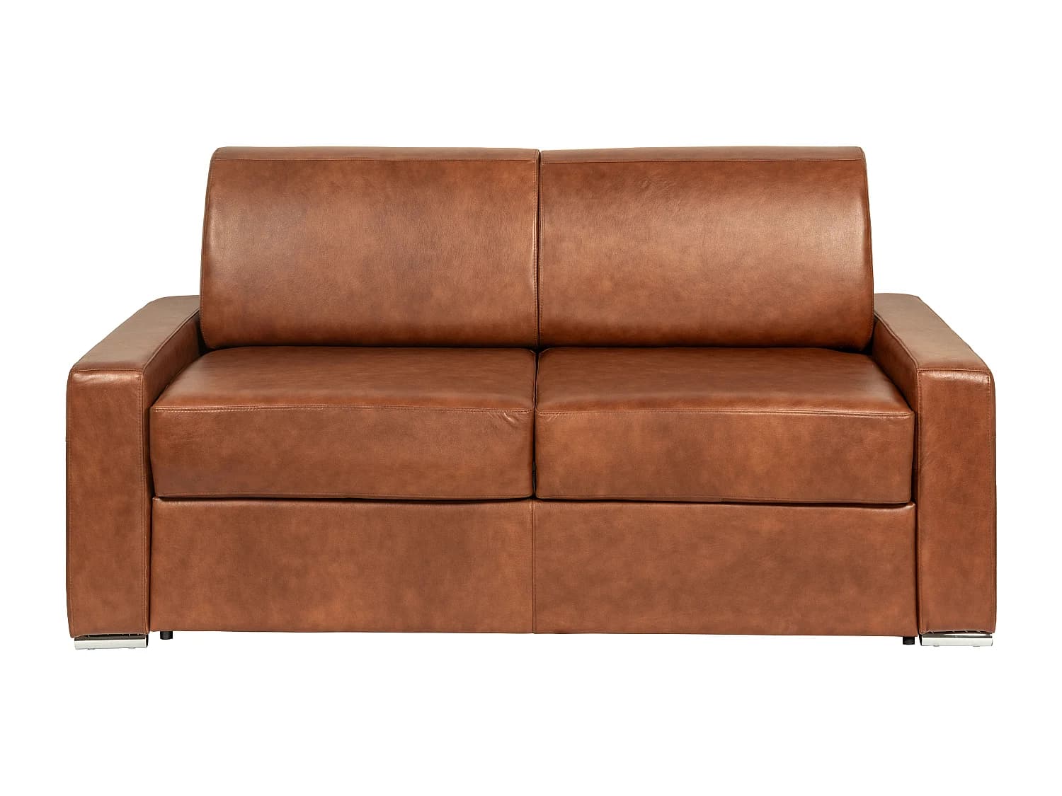 Canapé 3 places convertible express en cuir de buffle vintage caramel - Couchage 140 cm - Matelas 22 cm avec mémoire de forme CALITO