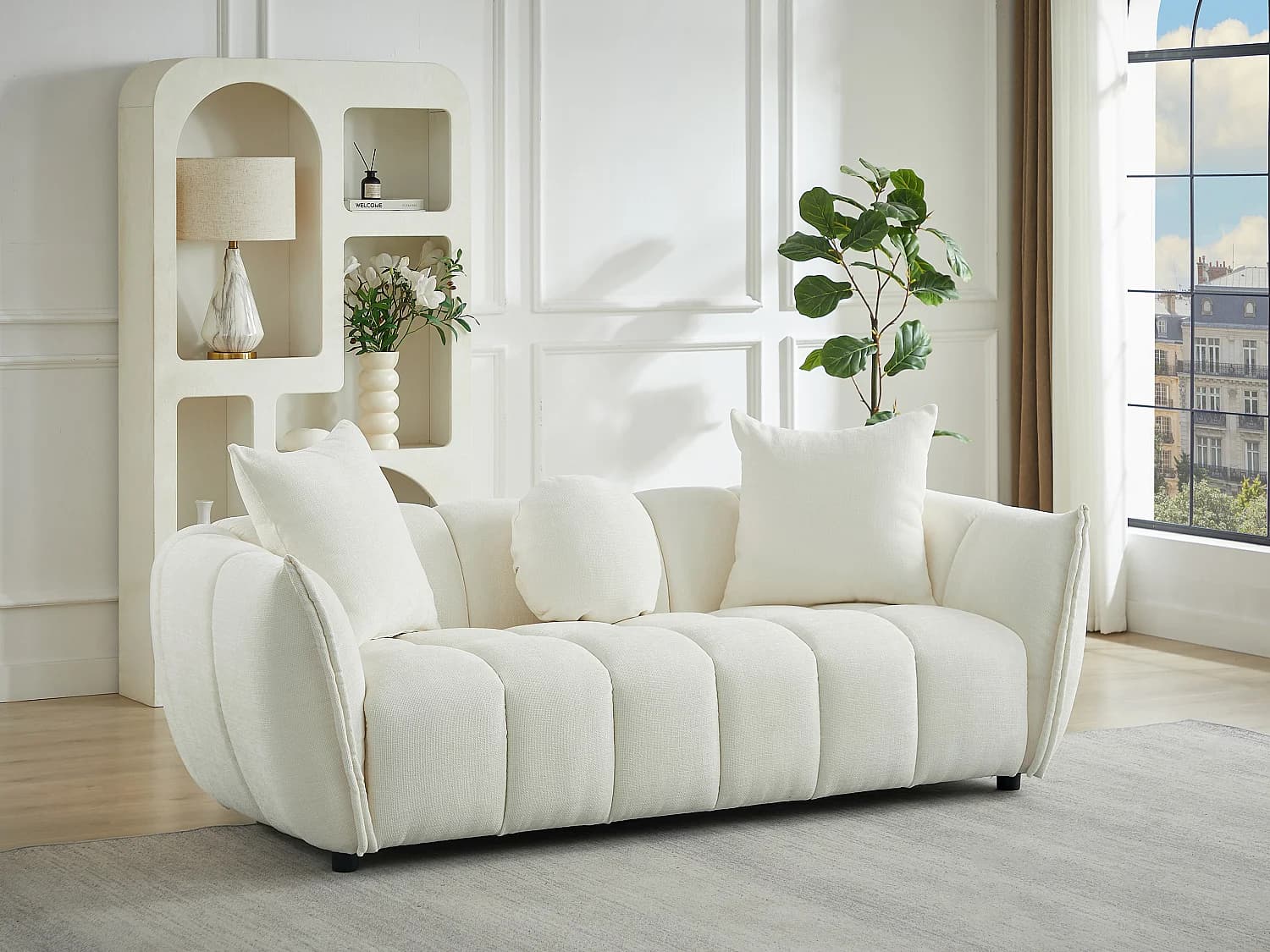 Canapé 3 places en tissu texturé beige GONOLON