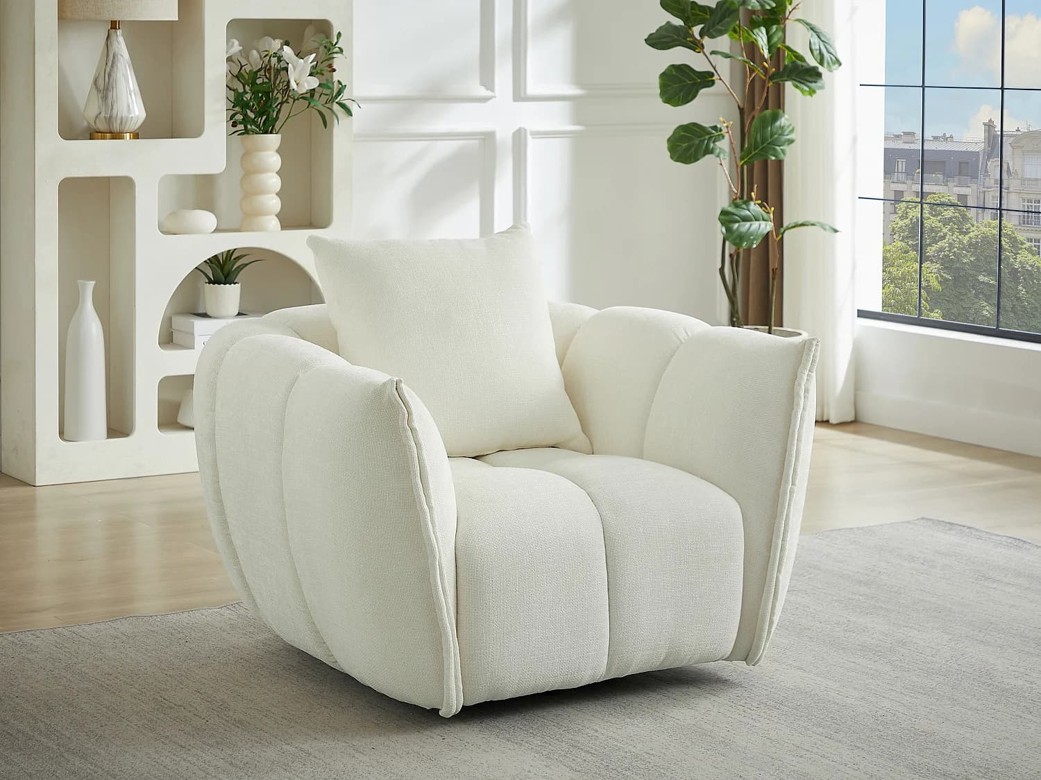 Fauteuil pivotant en tissu texturé beige GONOLON