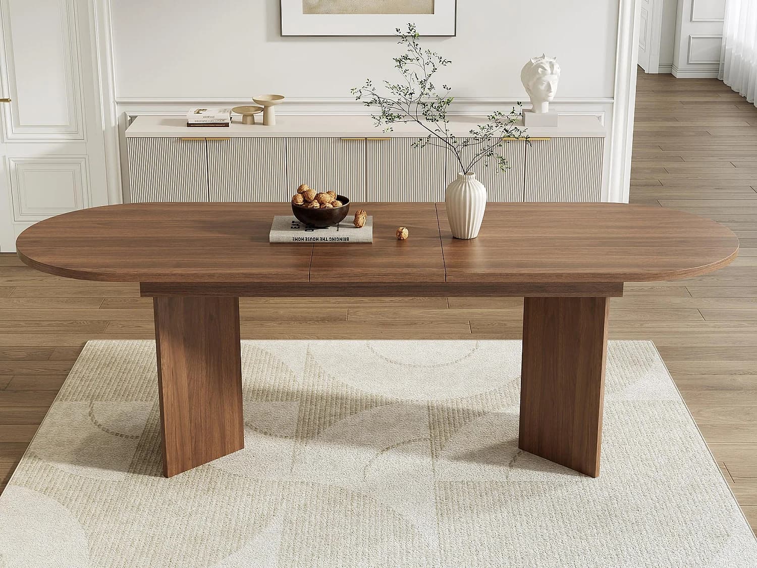 Table à manger extensible 160-200x90x75 cm - pour 4-6 personnes - coins arrondis - plateau épais - MDF - marron