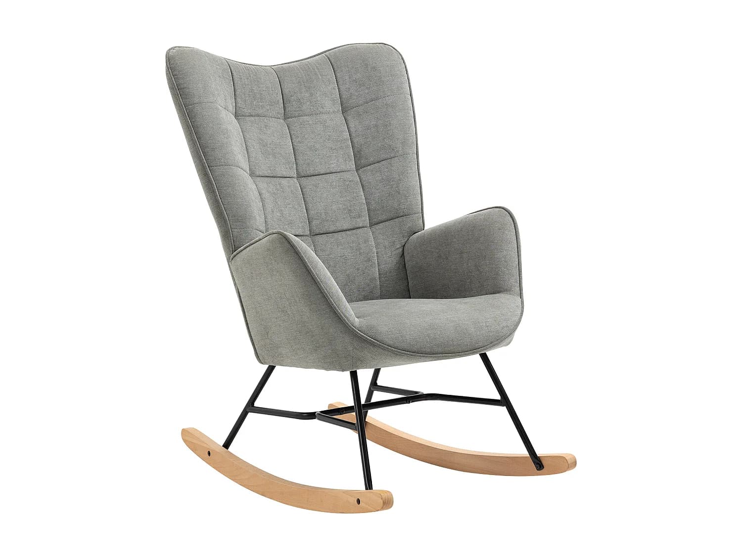 MEUBLES COSY FUNKEL ROCK - Fauteuil à bascule scandinave en tissu gris avec assise rembourrée et pieds en bois et métal, design élégant et confortable