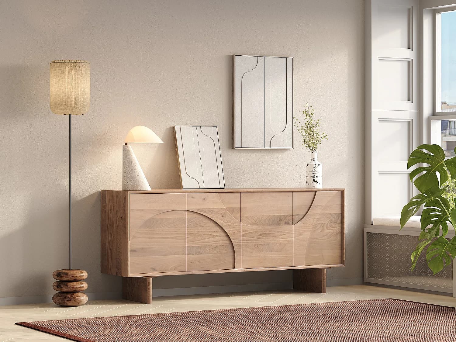 Buffet avec 4 portes en bois de manguier - Naturel clair - BERLAMA de Maison Céphy