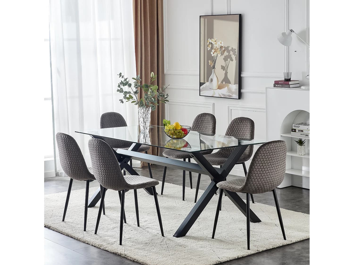 Table de Repas IXE – 150x90 cm – Verre Transparent & Structure Métal
