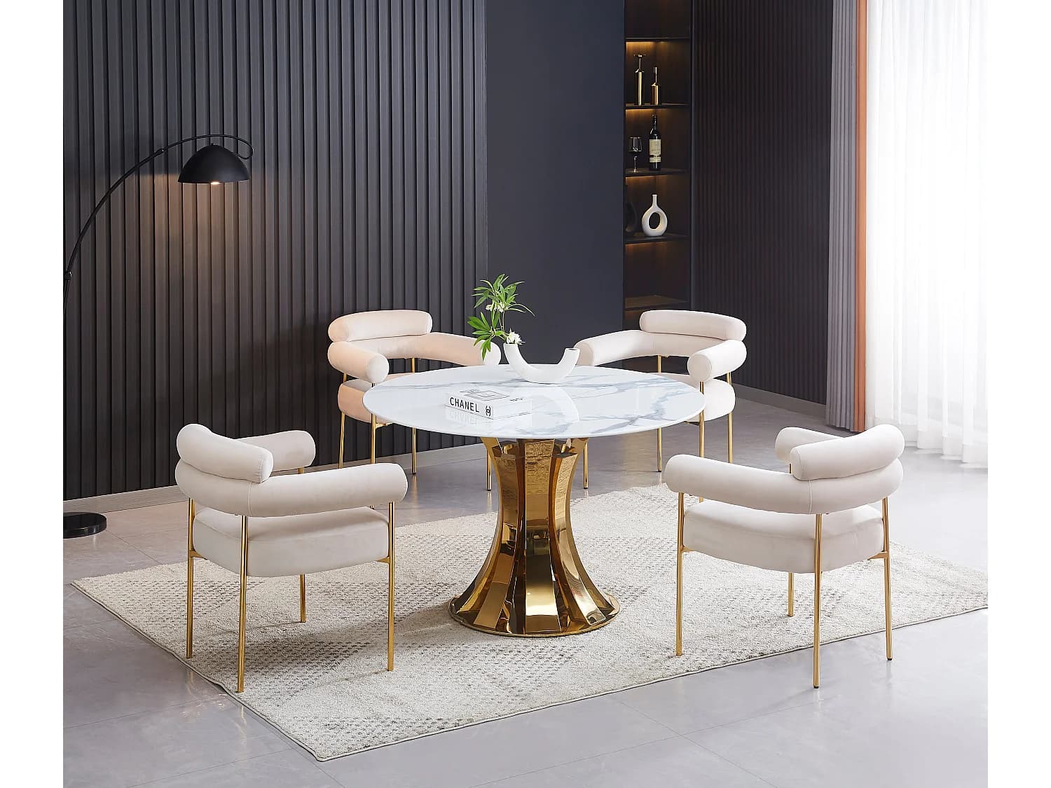 Table à Manger Ronde JUDITH – 120 cm – Pied Gold Élégant