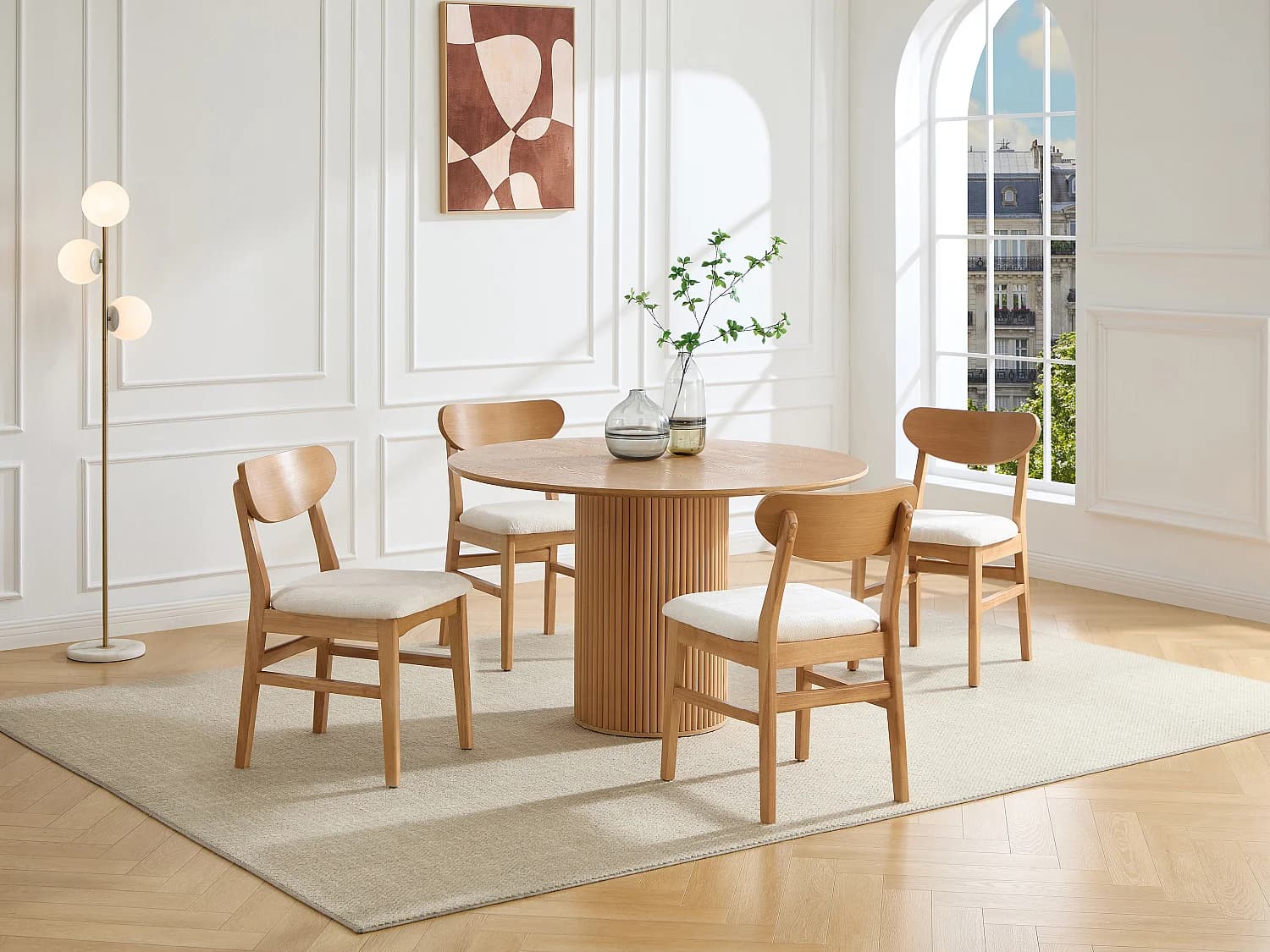 Lot de 2 chaises en tissu texturé et bois d'hévéa naturel - Crème - LERANIA