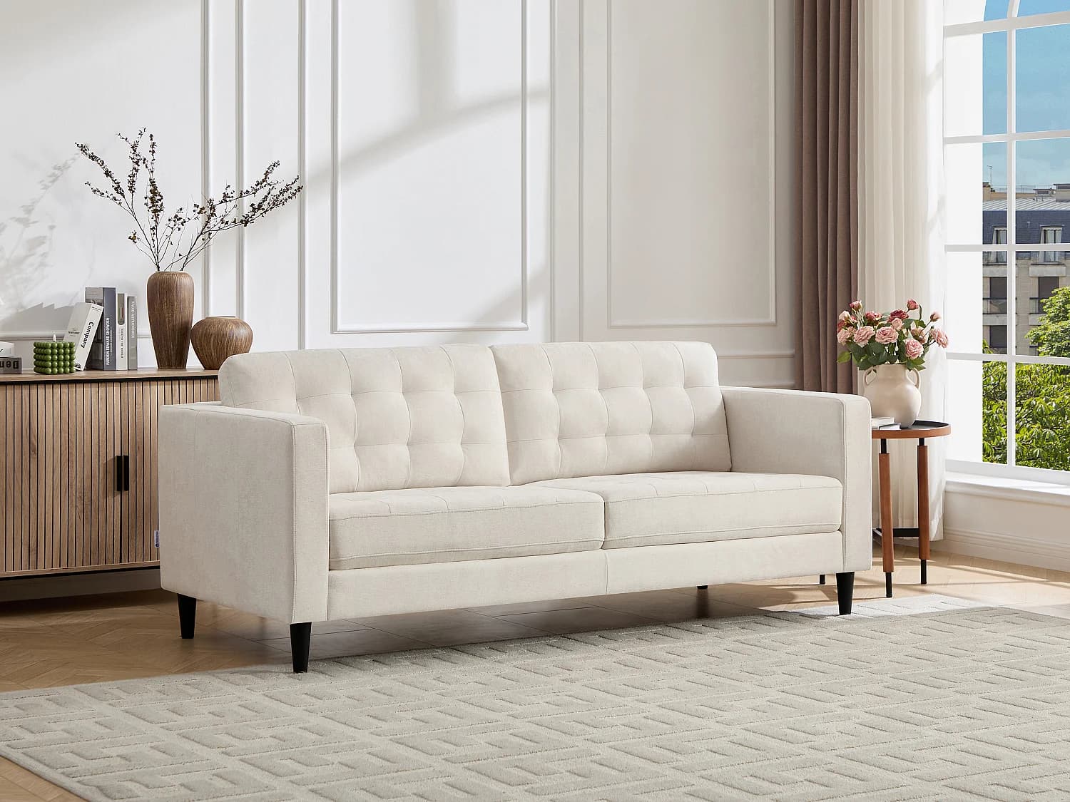 Canapé 3 places en tissu beige DIBALU