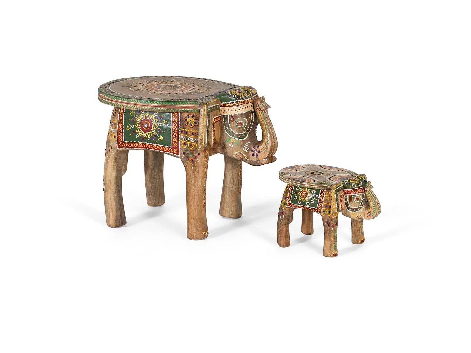 Grande décoration en bois de manguier 48 cm, petite 19 cm, style artisanal ethnique - 35 x 48 x 35