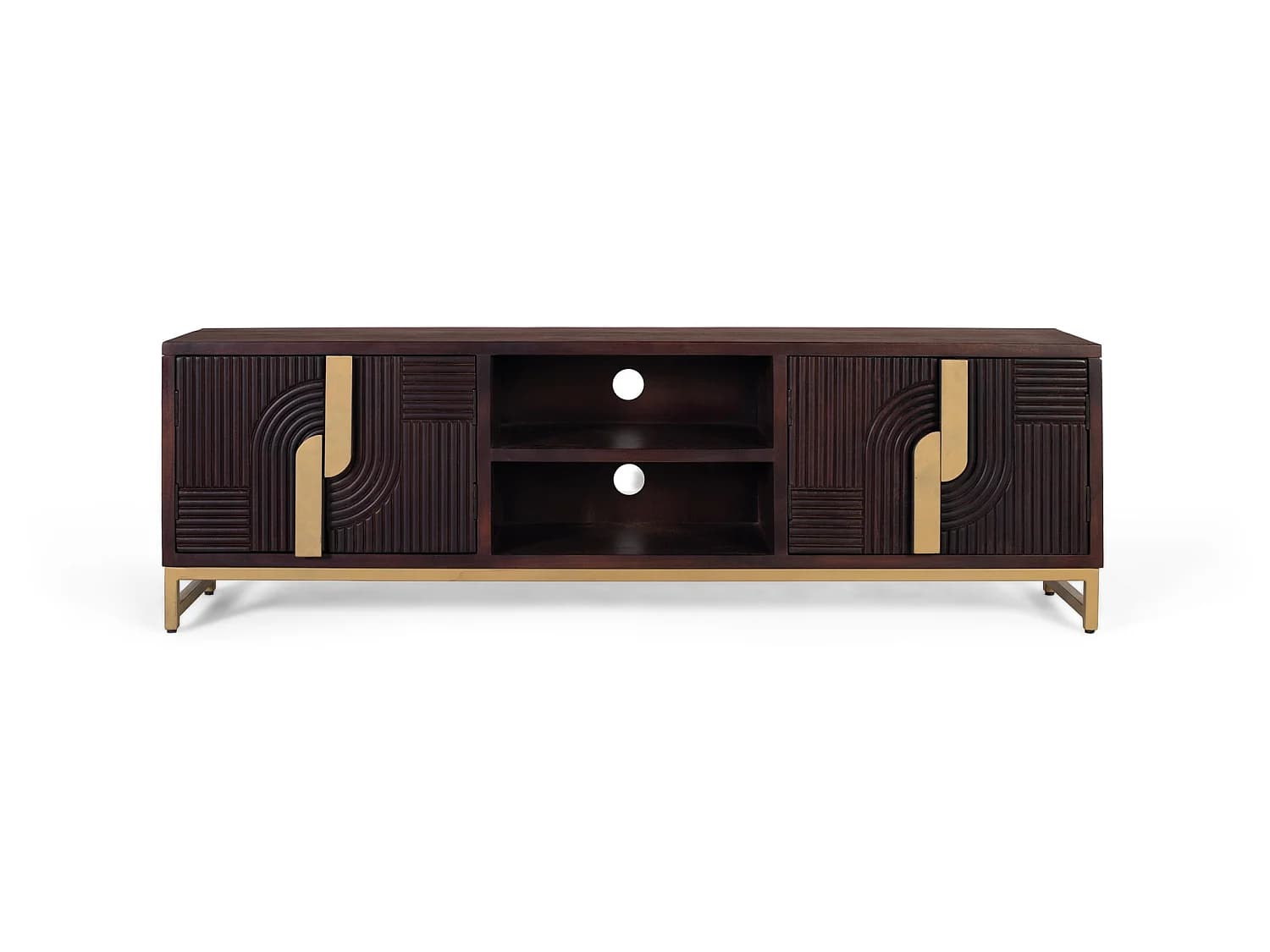 Meuble TV en bois de manguier 180 cm, style rustique moderne - 57 x 180 x 42